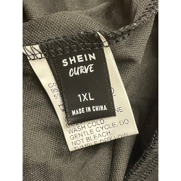 NWT Shein Curve Shiny Two-Piece Set 1XL Polyester/Elastane Black & Silver - Picture 2 of 6